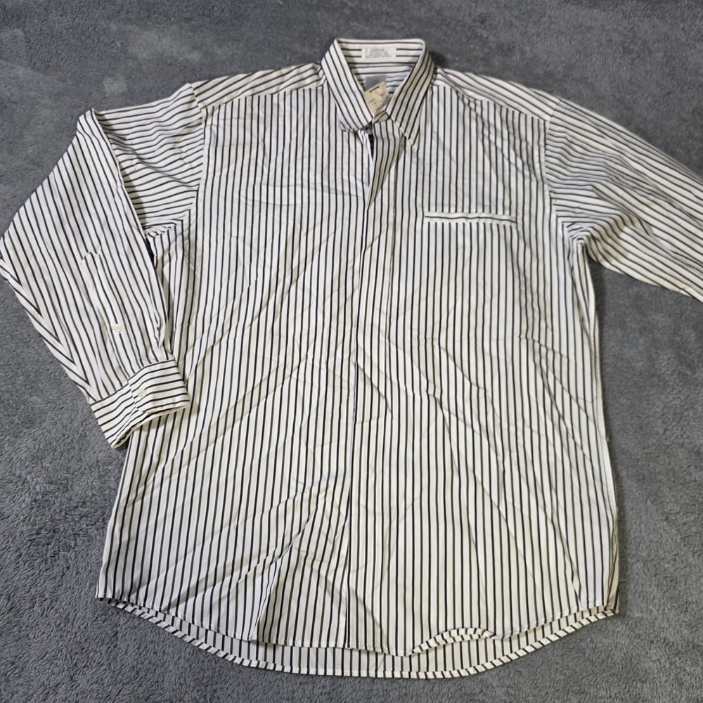 Bill Robinson Mens 15.5 33 Button Down Shirt White Brown Striped Cotton Pocket